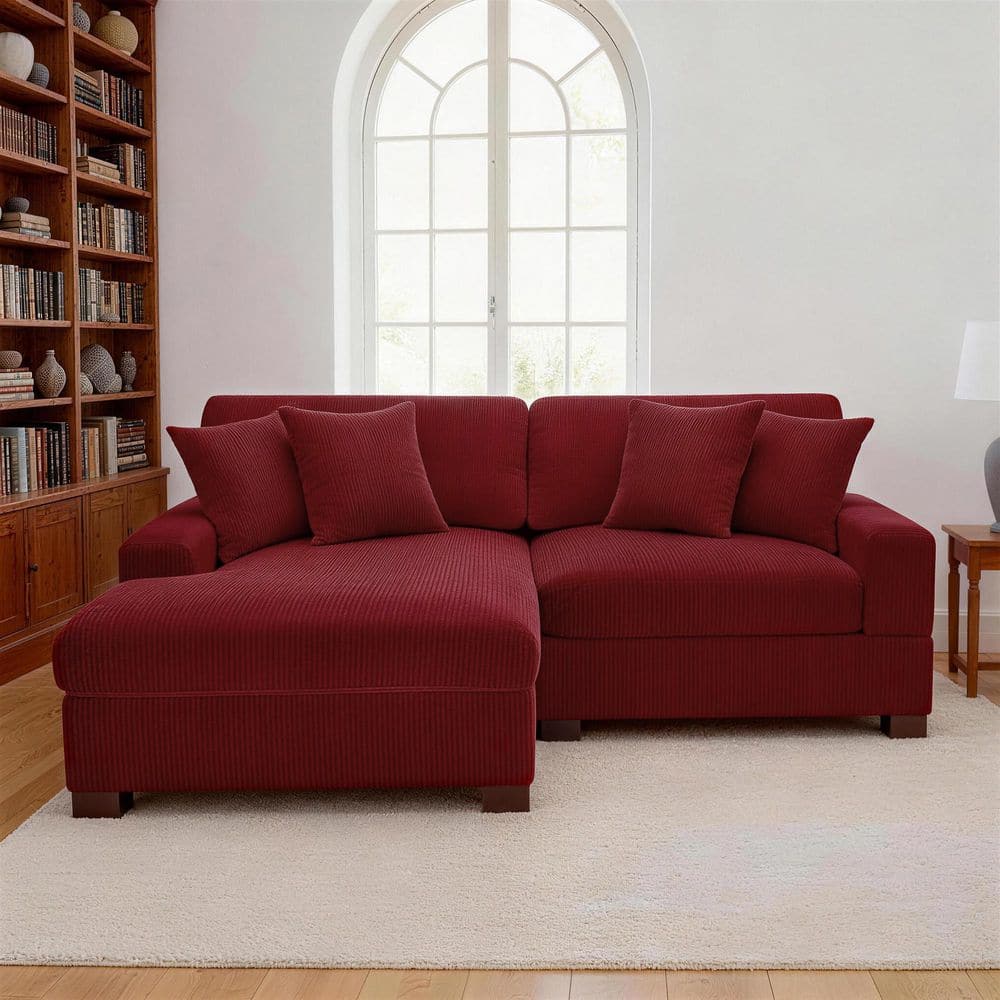 83.4 in. W Modern Square Arm 2-Piece Corduroy Fabric L-Shaped Sectional Sofa in Red with Wood Legs price history on PriceWatchPro