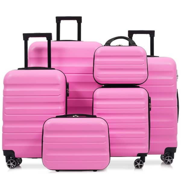 4-Piece Pink ABS Hardside Lightweight Luggage Set with Carry-On Suitcase, Combination Lock and Dual Spinner Wheels