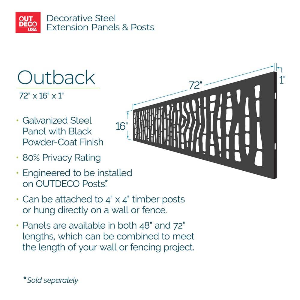 Decorative Black Galvanized Steel Privacy Panel, 16" x 72"