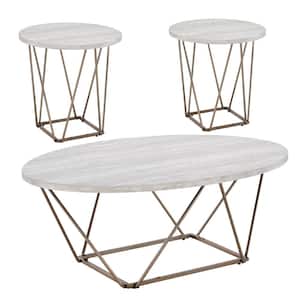 Rowyn 3-Piece 47 in. Off-White/Champagne Large Hexagon Wood Coffee Table Set