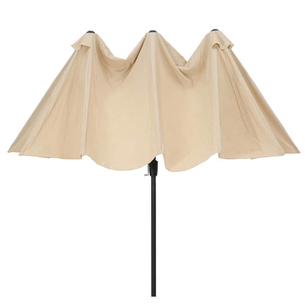 15 ft. x 9 ft. Market Patio Umbrella with Crank Lift in Tan