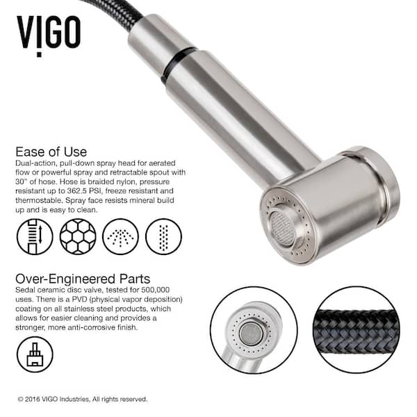 VIGO Branson Stainless Steel 1-Handle Deck-Mount Pull-Out Handle Kitchen Faucet
