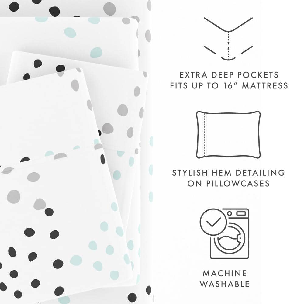 Full Gray Polka Dot Microfiber Deep Pocket Sheet Set