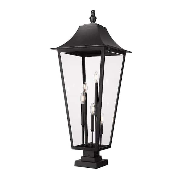Gannon 41.25 in. 5-Light Black Stainless Steel Hardwired Outdoor Marine Grade Pier Mount-Light with no bulbs included