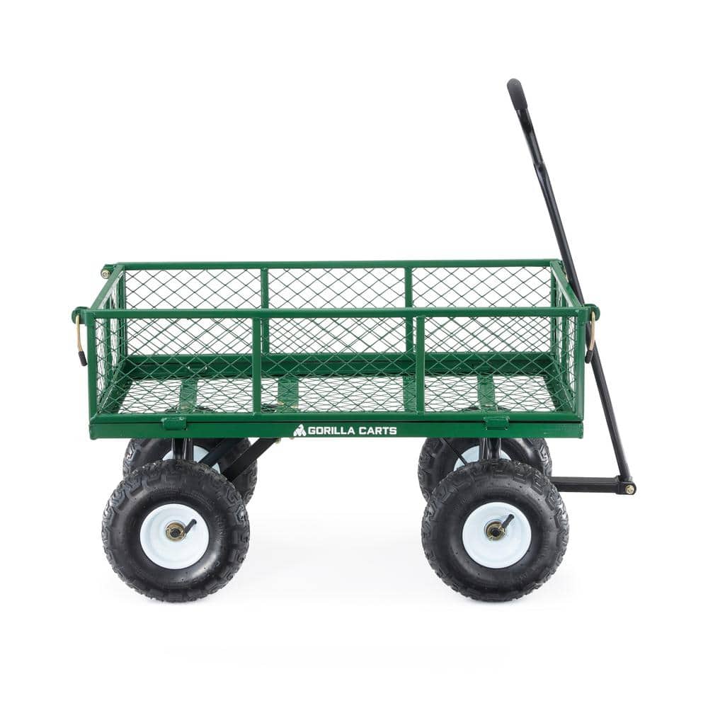 Green Steel Mesh Garden Cart with Removable Sides