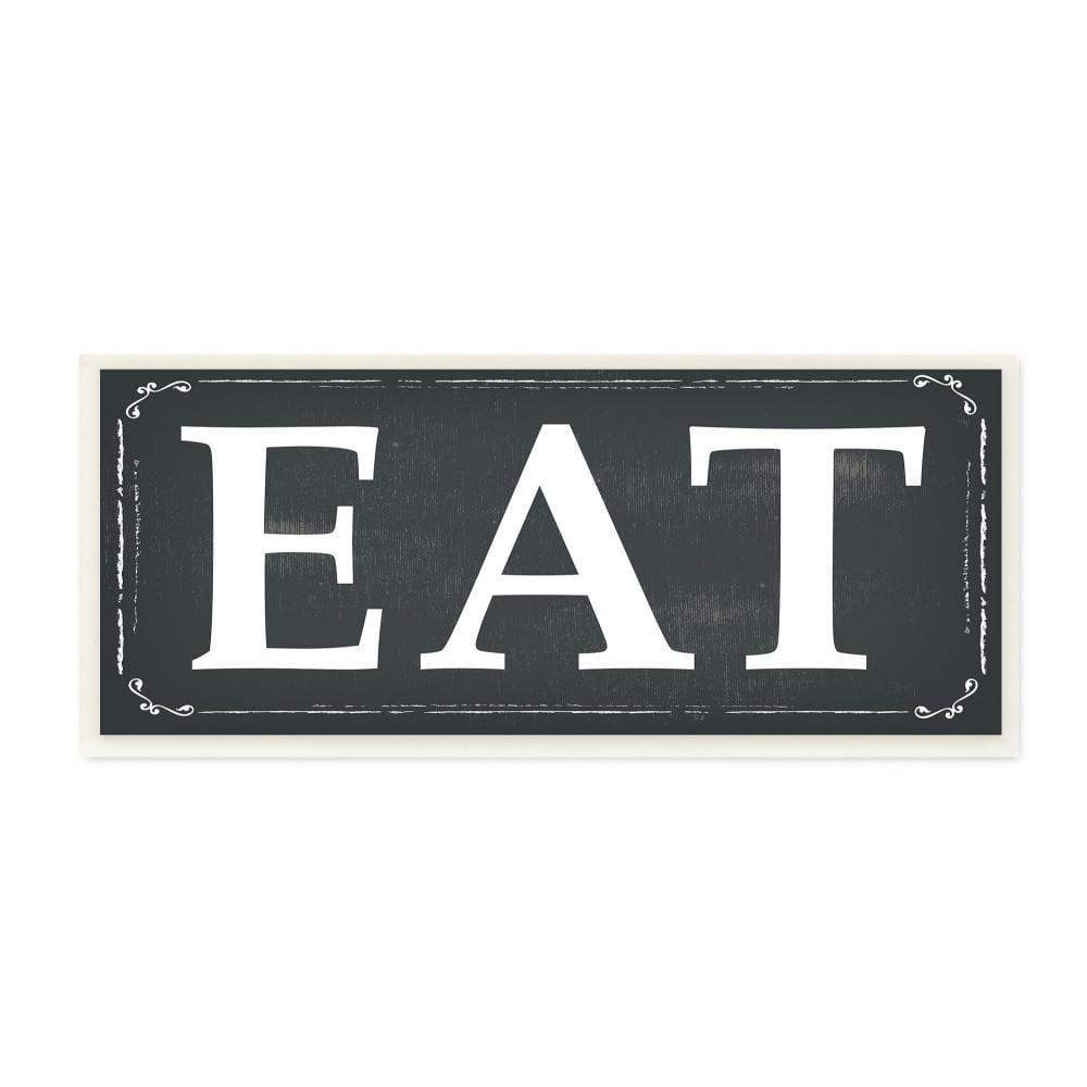 7 in. x 17 in. EAT Black and White by ND Art Printed Wood Wall Art
