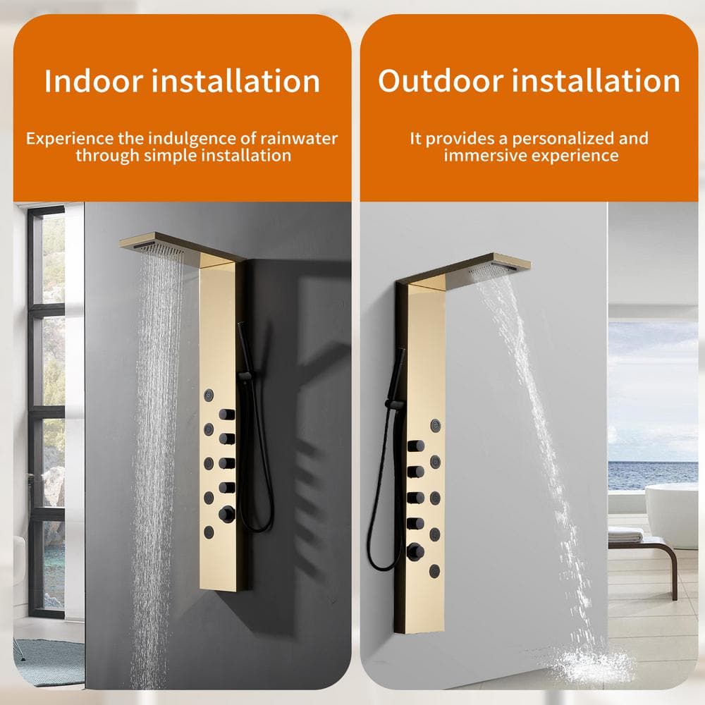 Black Gold Thermostatic Shower Panel with Body Jets