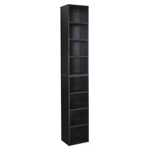 8-Tier Black Tall Narrow Pantry Organizer Media Tower Rack with Adjustable Shelves