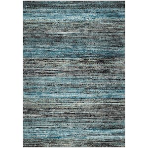 Porcello Charcoal/Blue 7 ft. x 9 ft. Striped Solid Area Rug