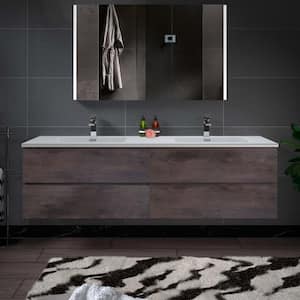 Turin 72 in. W x 18.875 in. D x 19.63 in. H Double Sink Floating Bath Vanity in Rose Wood with White Resin Top