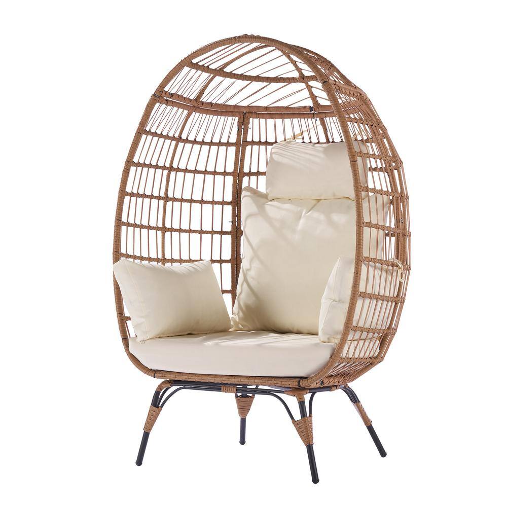 39 in. W Wicker Oversized Indoor Outdoor Lounge Chairs with 5 Beige ...