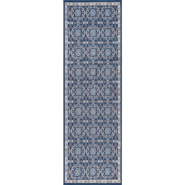 Hampton Brocade Navy 2 ft. x 10 ft. Indoor Runner Rug