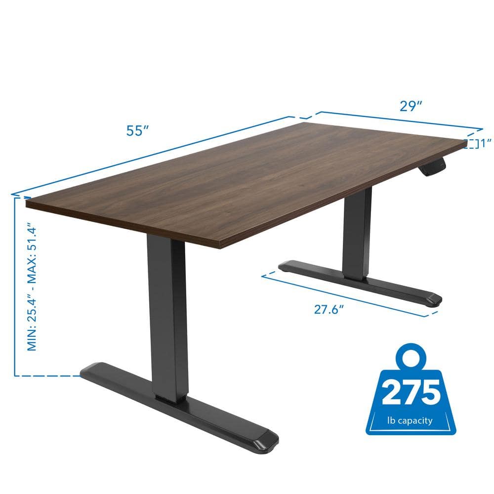 Adrift Brown Adjustable Height Sit-Standing Desk with Black Base