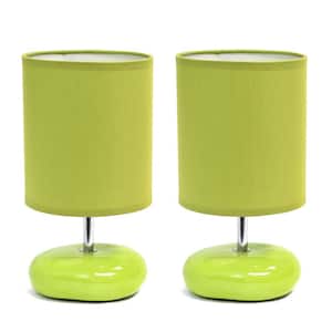 10.24 in. Green Traditional Mini Round Rock Table Lamp Set with Green Fabric Shade (Set of 2)