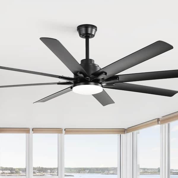 52 in. Indoor/Outdoor Integrated LED Windmill Smart Black Ceiling Fan with Light, Remote and App Control