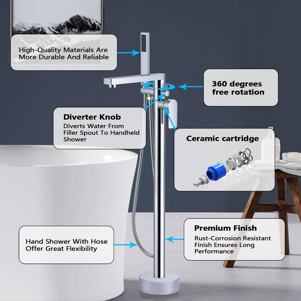 Chrome Freestanding Tub Filler with Lever Handle
