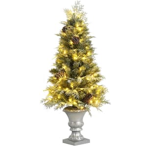 4FTPre-Lit Artificial Christmas Tree Snowy Entrance Tree w/Pine Cones