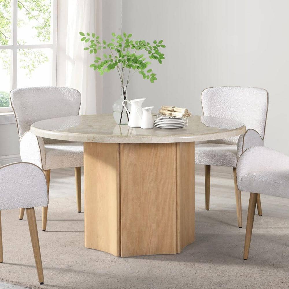 Acme Furniture Qwin Round Marble Pedestal Dining Table DN02875 - The Home Depot