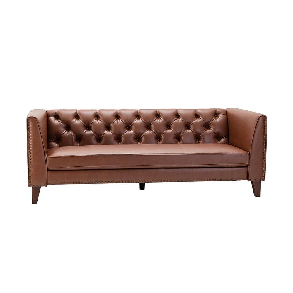 JAYDEN CREATION Theophile Brown 83 in. Rectangle Sofa with Faux Leather ...