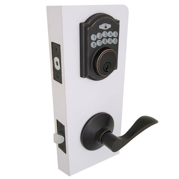 Defiant Castle Aged Bronze Electronic Single Cylinder Deadbolt with Naples Handle Combo Pack