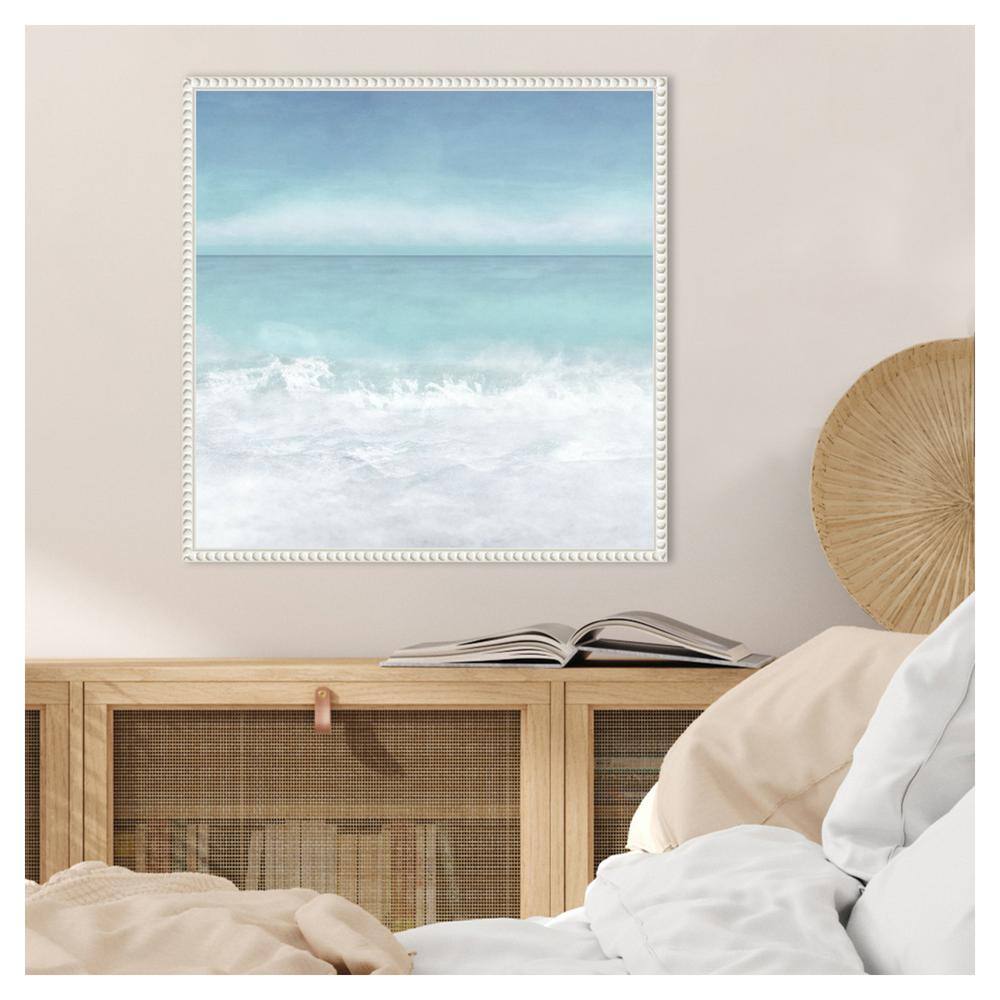 Tranquil Ocean Waves Coastal Canvas Art with White Frame