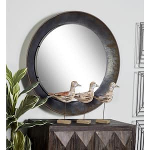 35 in. x 35 in. Round Framed Gray Wall Mirror
