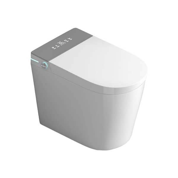 Round Bidet Toilet 1.28GPF in White w/Gray Panel w/23 in. Depth for Small Room 12 in. Rough-In Auto Flush Heating&Drying