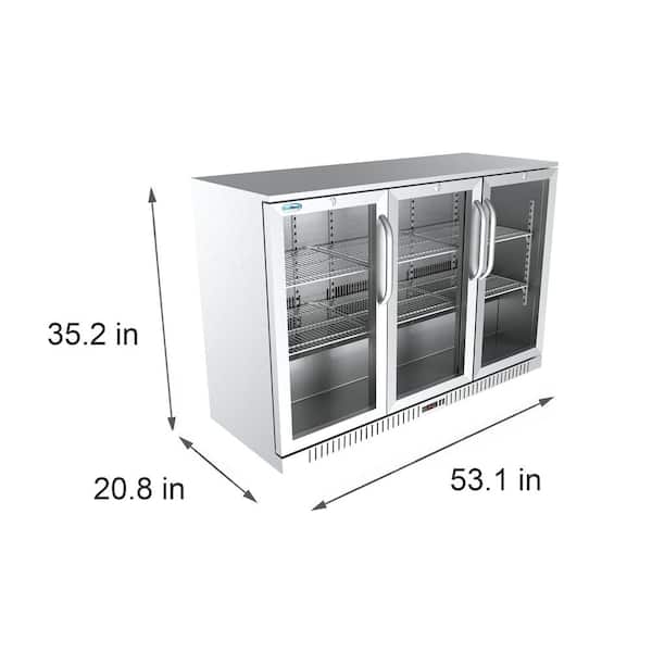 53 in. W 11 cu. ft. 3-Glass Door Counter Height Back Bar Cooler Refrigerator with LED Lighting in Stainless Steel