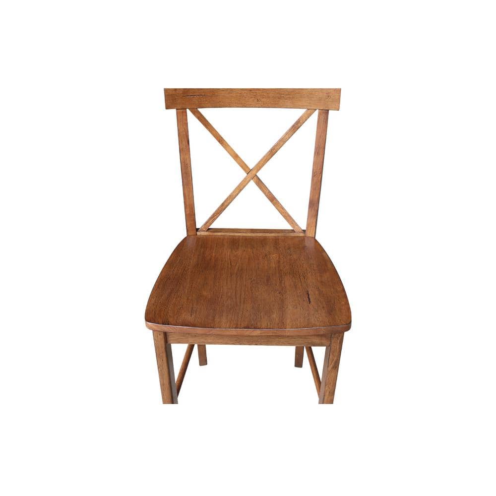 Distressed Oak Solid Wood 50" Round Extension Dining Table Set with 4 Chairs