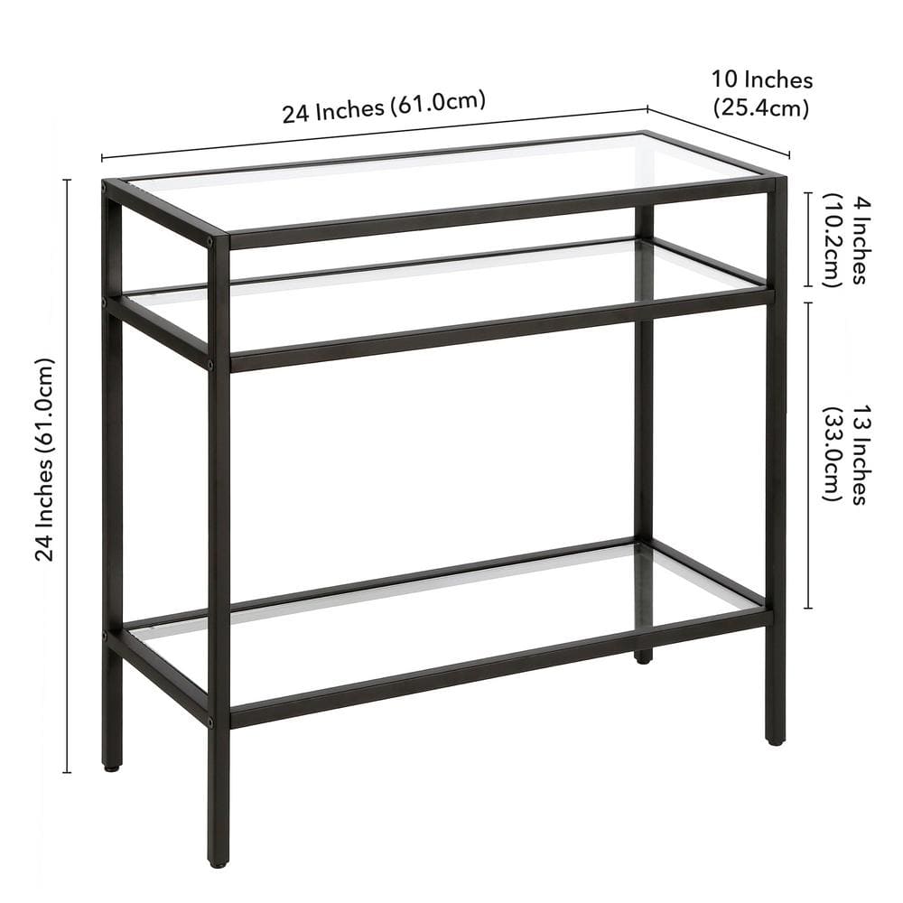 24" Blackened Bronze and Glass Rectangular Side Table