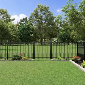 Benson 4 ft. x 4 ft. Black Aluminum Puppy Picket Straight Fence Gate
