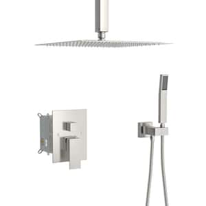 Single Handle 1-Spray Ceiling Mount 10in. Shower Faucet 1.8 GPM with Pressure Balance in. Brushed Nickel(Valve Included)