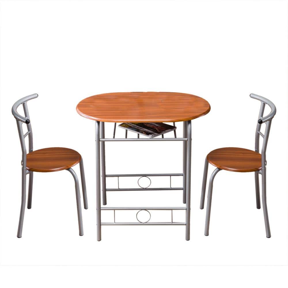 Modern 3-Piece Brown Oval Dining Set Breakfast Table