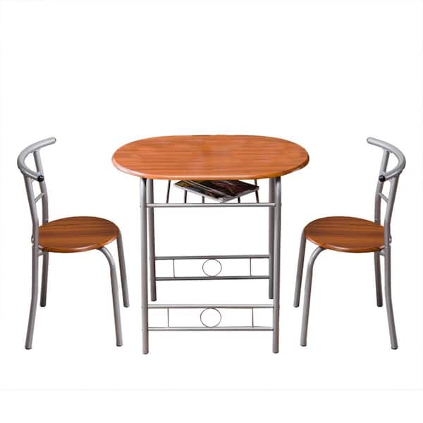 Modern 3-Piece Brown Oval Dining Set Breakfast Table