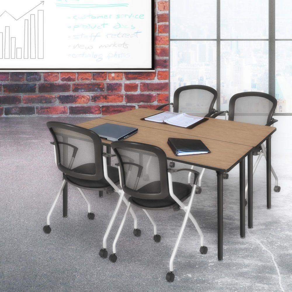 Kee 66 in x 24 in. Noble Oak Top Folding Training Seminar Table Desk, Black Legs