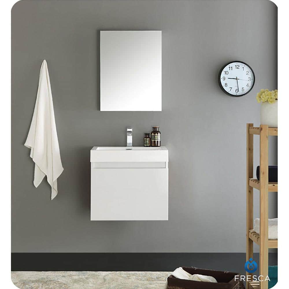 23" Fresca Nano Glossy White Wall-Mount Modern Vanity with Integrated Sink