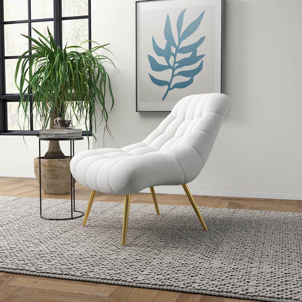 Eden Cream Boucle Fabric Lounge Chair with Gold Metal Legs