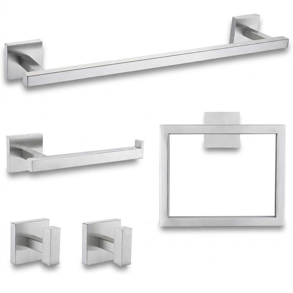 5-Piece Bathroom Hardware Set with Towel Bar Ring Hook Toilet Paper Holder in Brushed Nickel Stainless Steel price history on PriceWatchPro