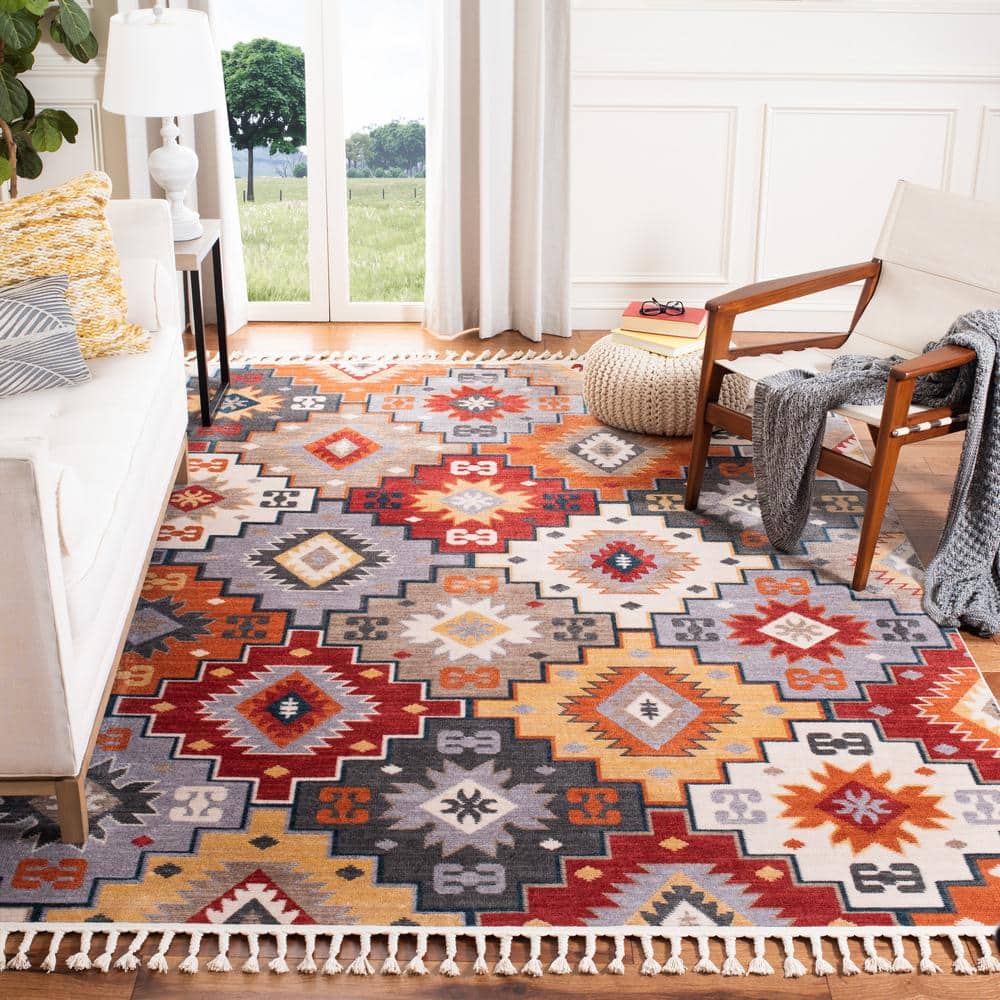 Farmhouse 8 ft. x 10 ft. Gray/Red Staircase Geometric Area Rug price history on PriceWatchPro