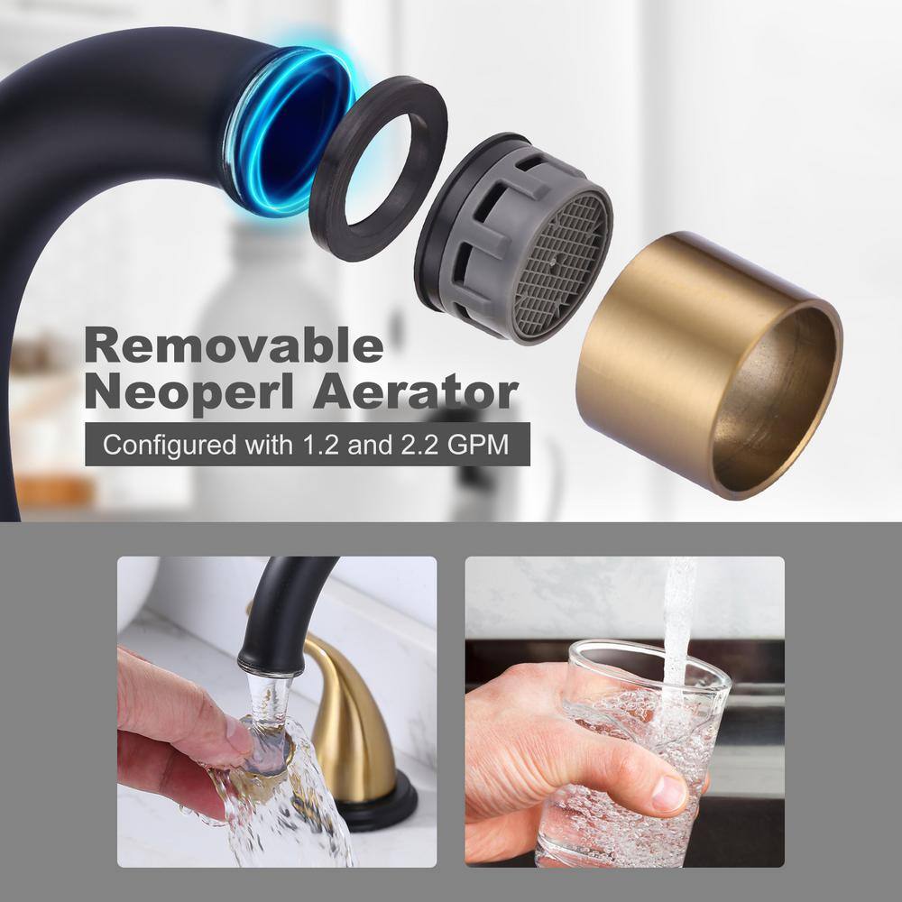 8-Inch Black and Brushed Gold Widespread Bathroom Faucet