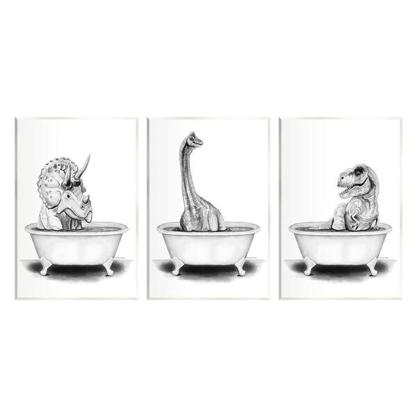 Dinosaurs Bathing Bathroom Tub by Rachel Nieman 3 Piece Unframed Animal Graphic Art Print 15 in. x 10 in.
