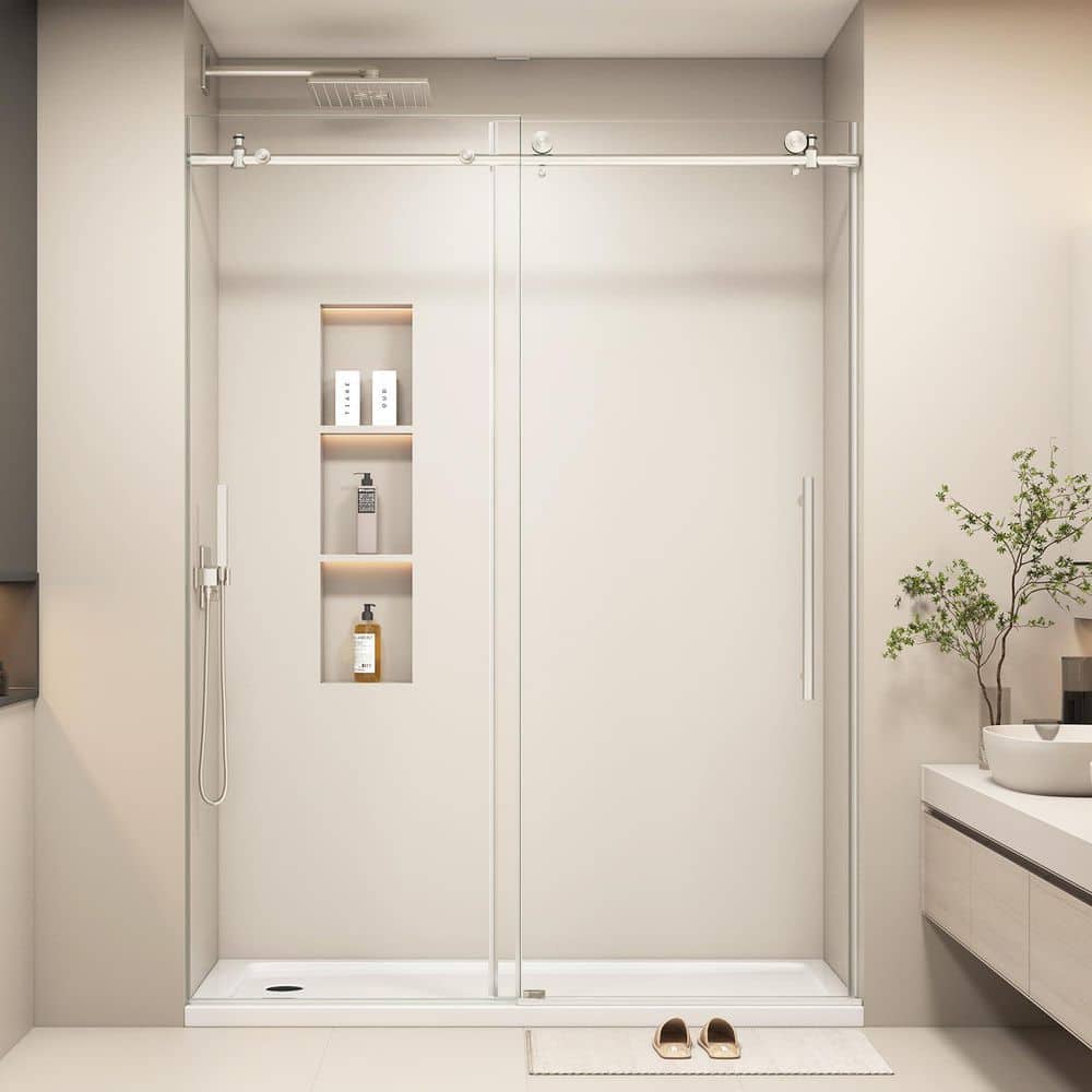 61 in. -66 in. W x 72 in. H Sliding Frameless Shower Door in Brushed Nickel with Clear Tempered Glass price history on PriceWatchPro