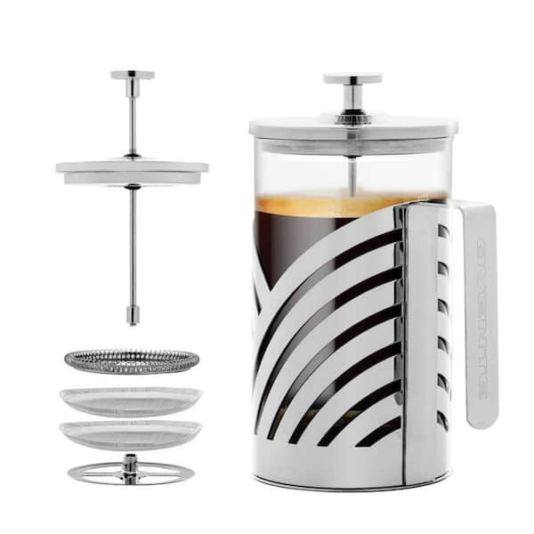 6-Cup Nickel Brushed French Press Cafetire Coffee and Tea Maker with High-Grade Stainless Steel, Free Measuring Scoop