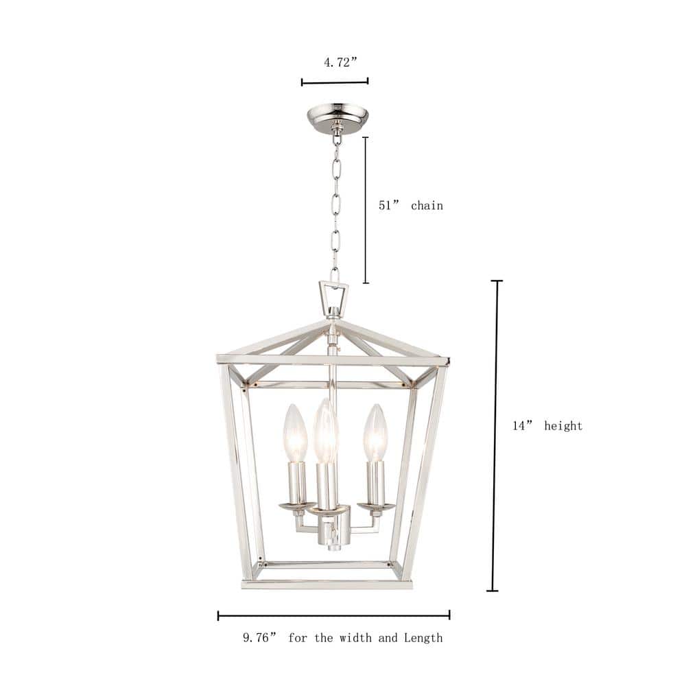 Polished Nickel Geometric Lantern 3-Light Chandelier