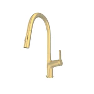 Single Handle Deck Mount Pull Down Sprayer Kitchen Faucet in Golden Brushed