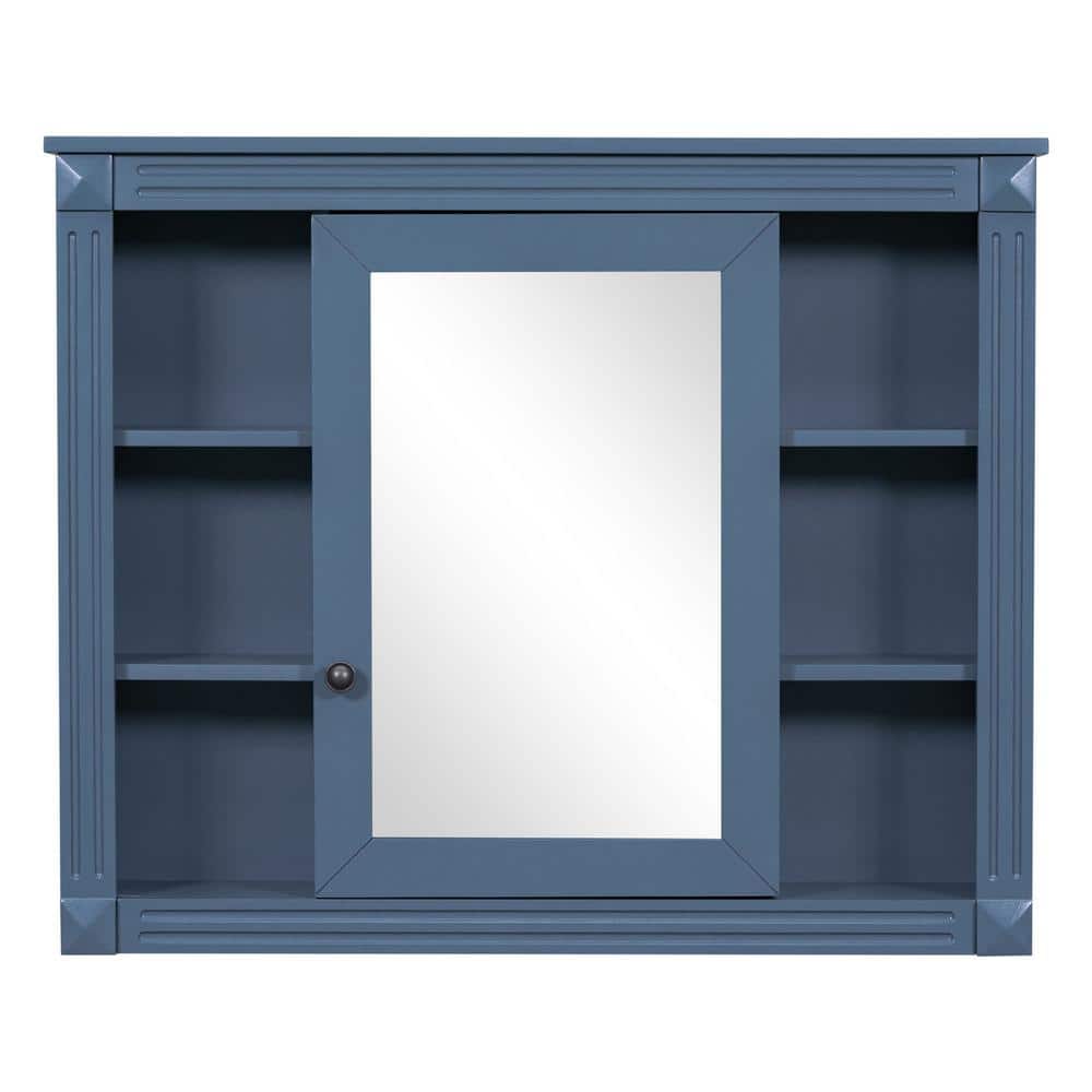 FUNKOL 35 x 7.1 x 28.7 In. Blue Wall Mounted Modern Bathroom Cabinet with Separate Cabinet Door ...