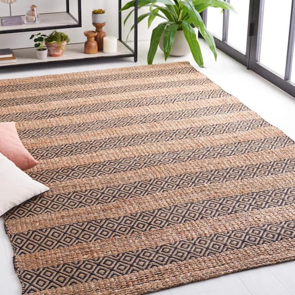 Natural Fiber Black/Beige 9 ft. x 12 ft. Striped Woven Area Rug