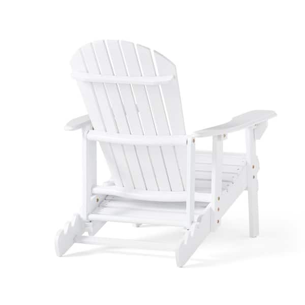 Tenleaf White Reclining Wood Adirondack Chair with Built-in Footrest