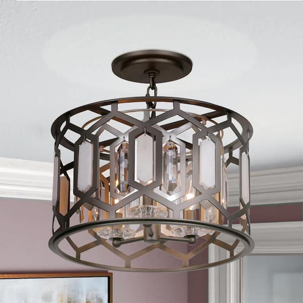 Hexly 60-Watt 3-Light Bronze and Sultry Silver Candle Pendant Light to Semi Flush Mount with No Bulbs Included