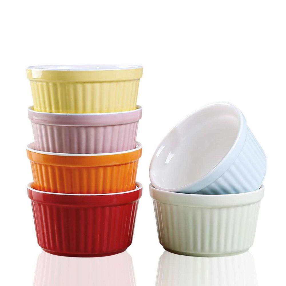 LAIFUCAM 6 Piece Round Ceramic Ramekin Set Oven Safe Porcelain Baking ...